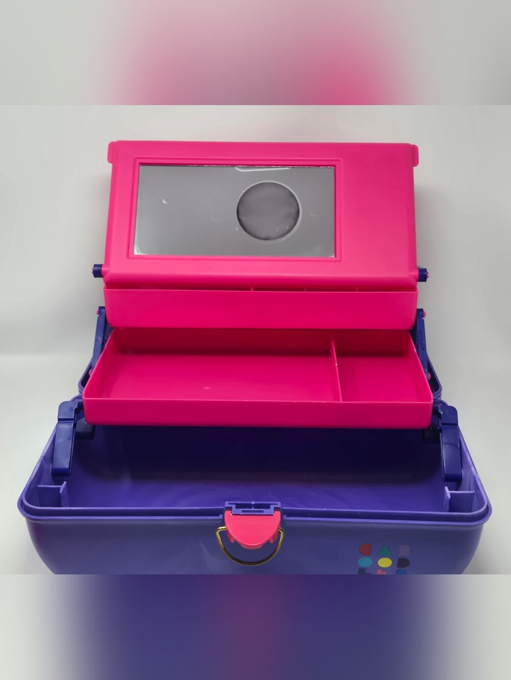 VINTAGE 1980S CABOODLES CADDY MAKEUP CRAFT STORAGE PURPLE PIN THREE LEVEL MIRROR